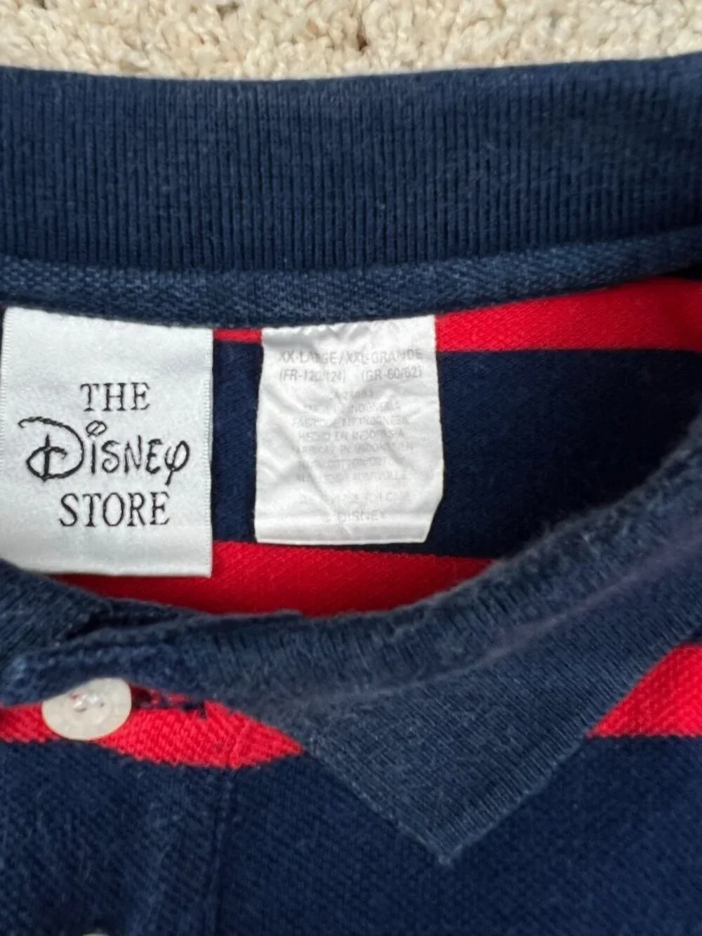 VTG Disney Store Mickey Mouse Men's Polo Shirt Striped Embroidered Emblem 2XL - Picture 7 of 8